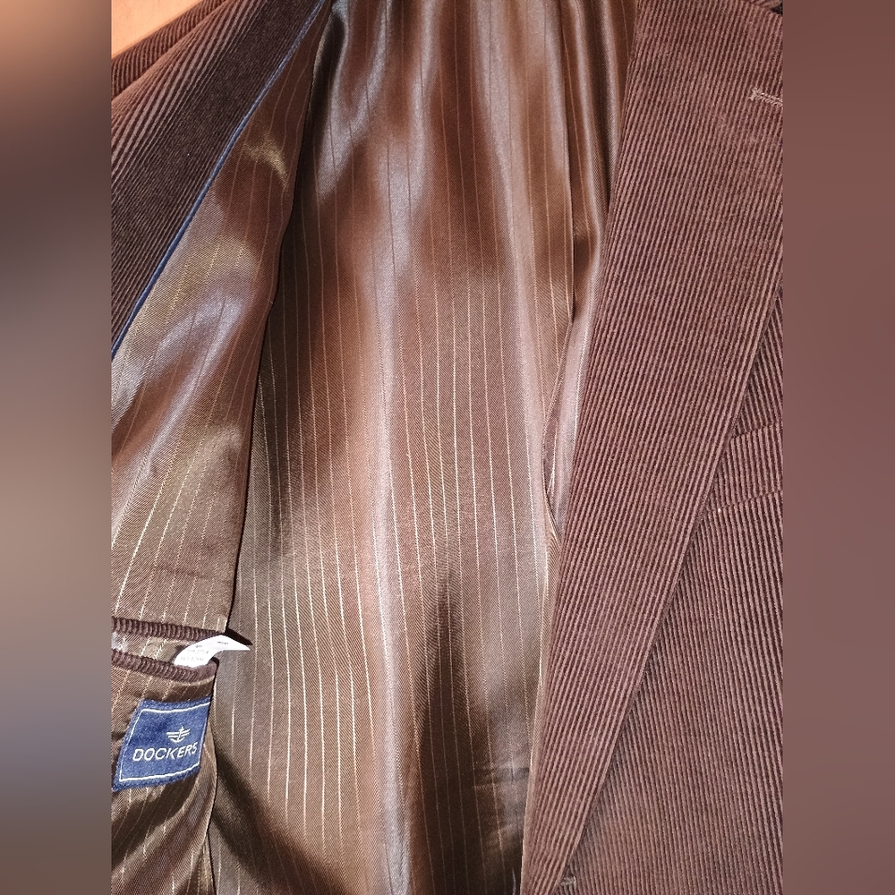 Dockers Blazer Mens 46R Corduroy Chocolate Brown Blazer Jacket Leather Buttons - Picture 12 of 13